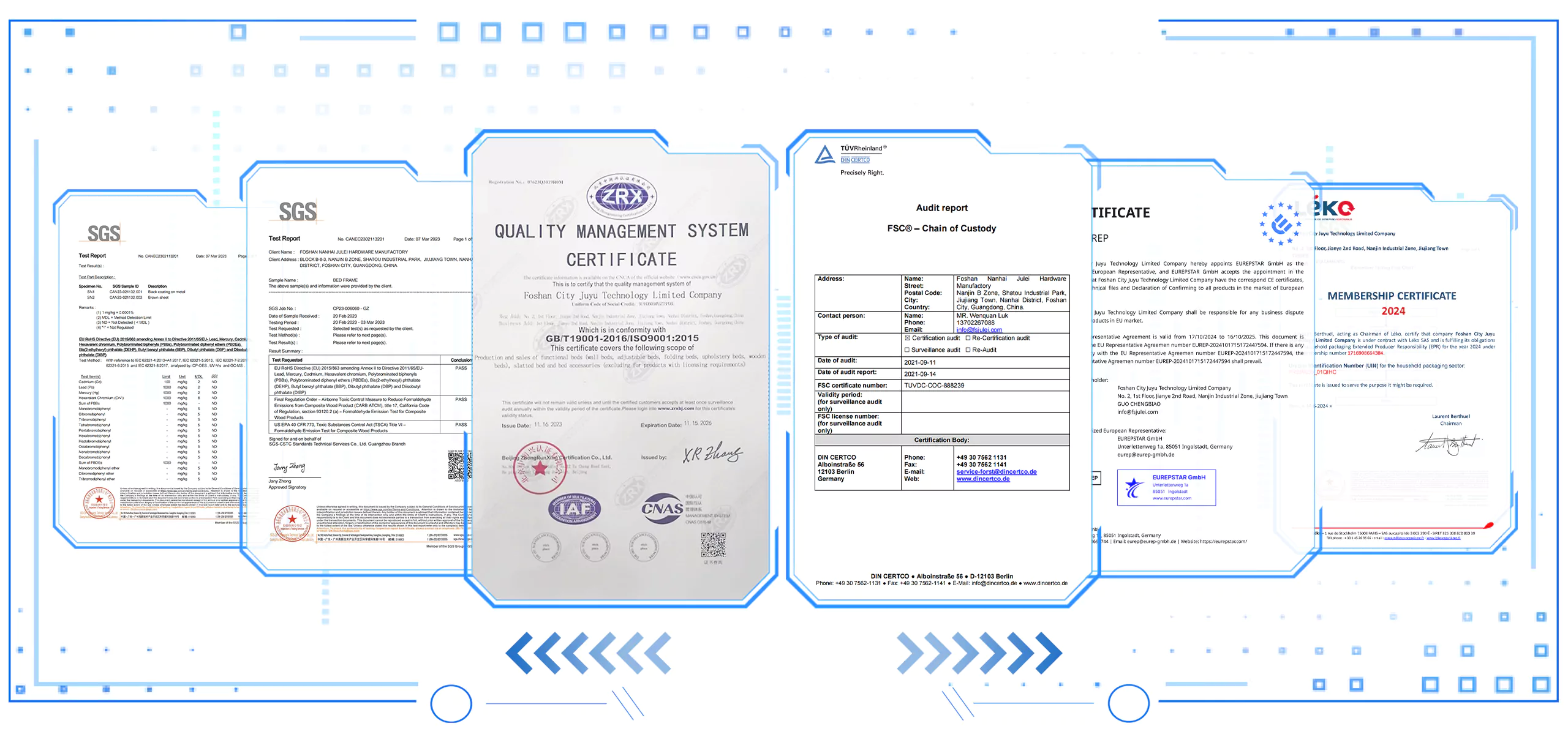 Juyu bed frame certificates and honors