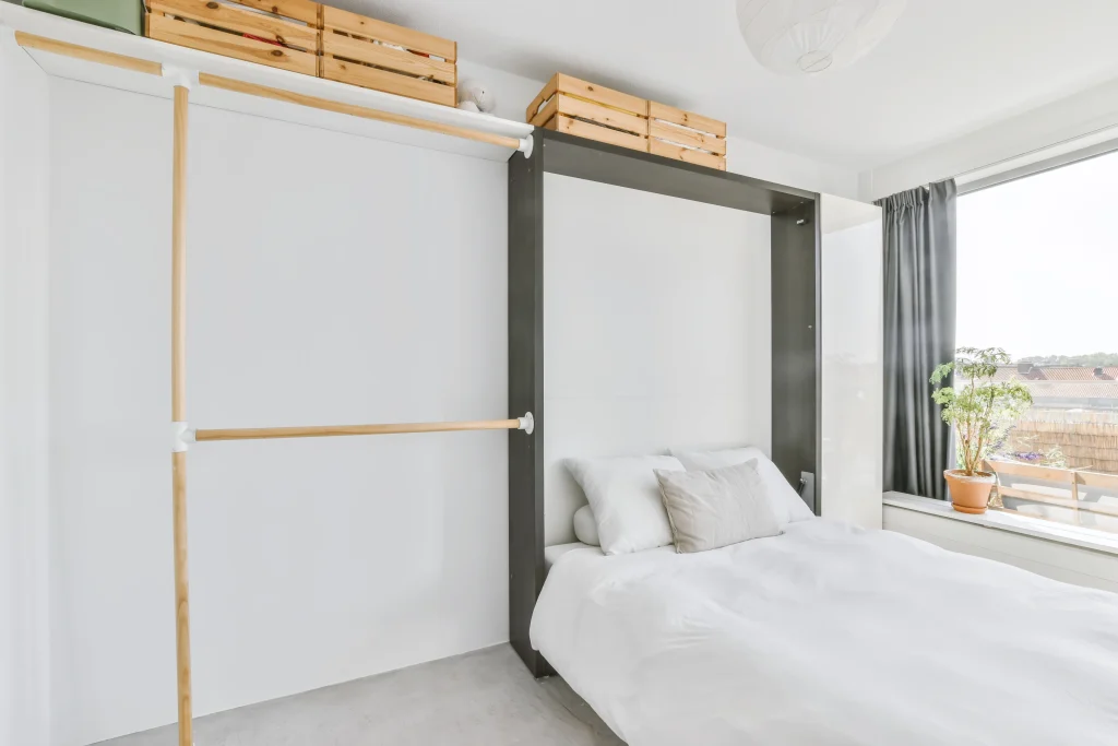 Murphy wall bed in compact bedroom