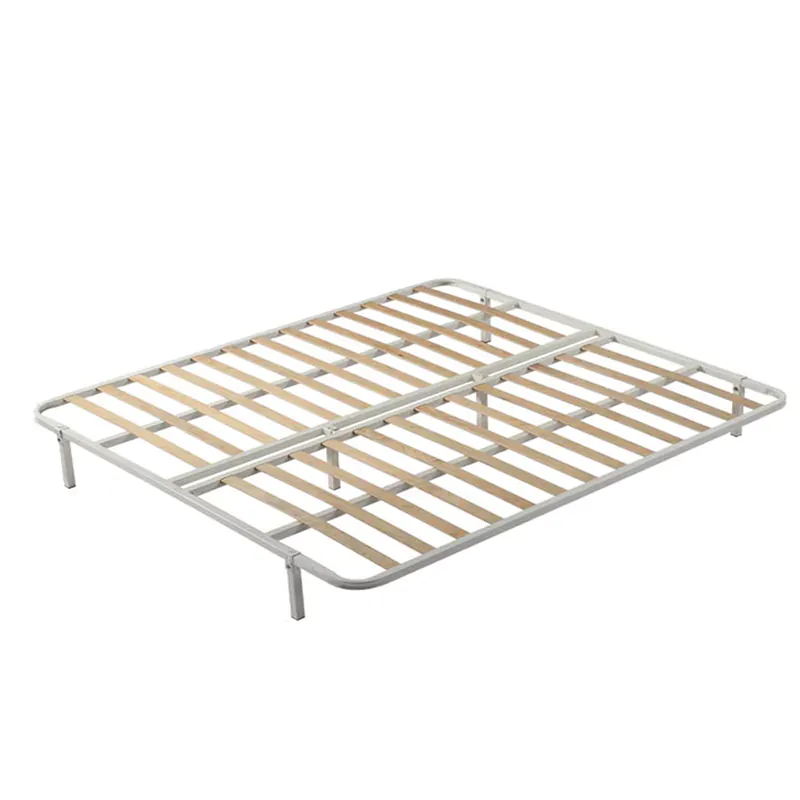 white metal platform bed frame