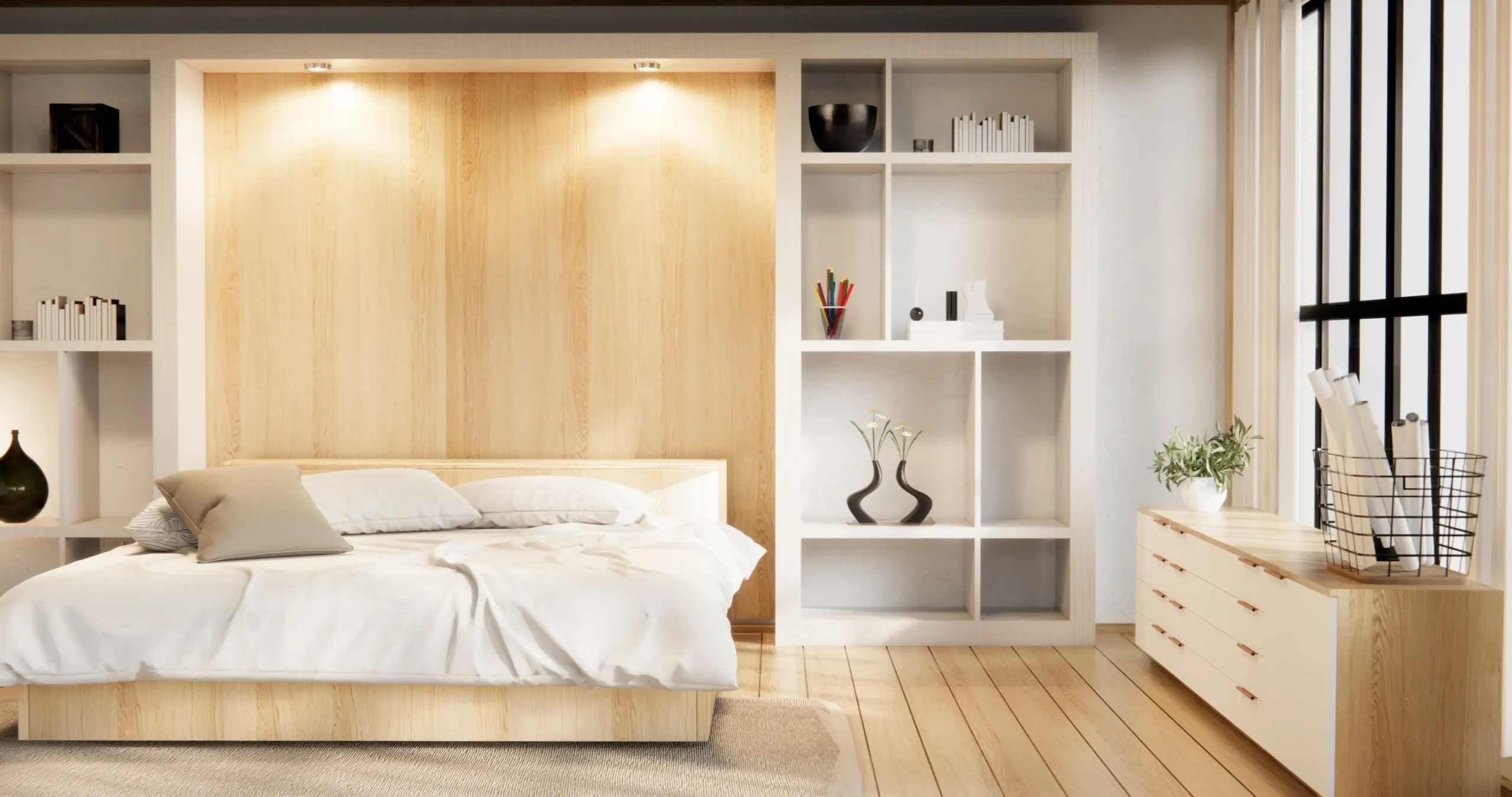 Murphy wall bed in modern bedroom