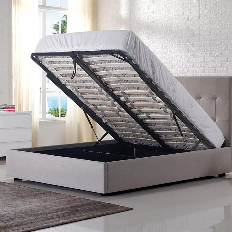 upholstered storage bed with lift-up mattress base
