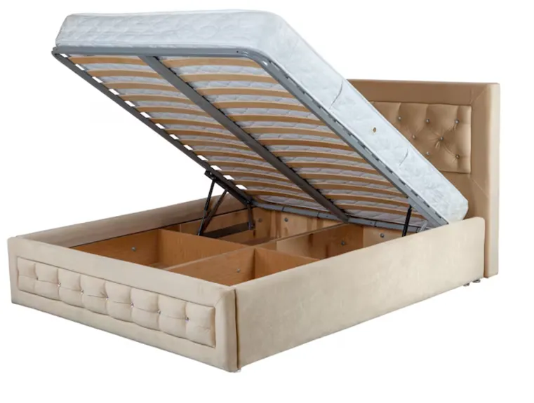 upholstered storage bed with lift-up slatted base