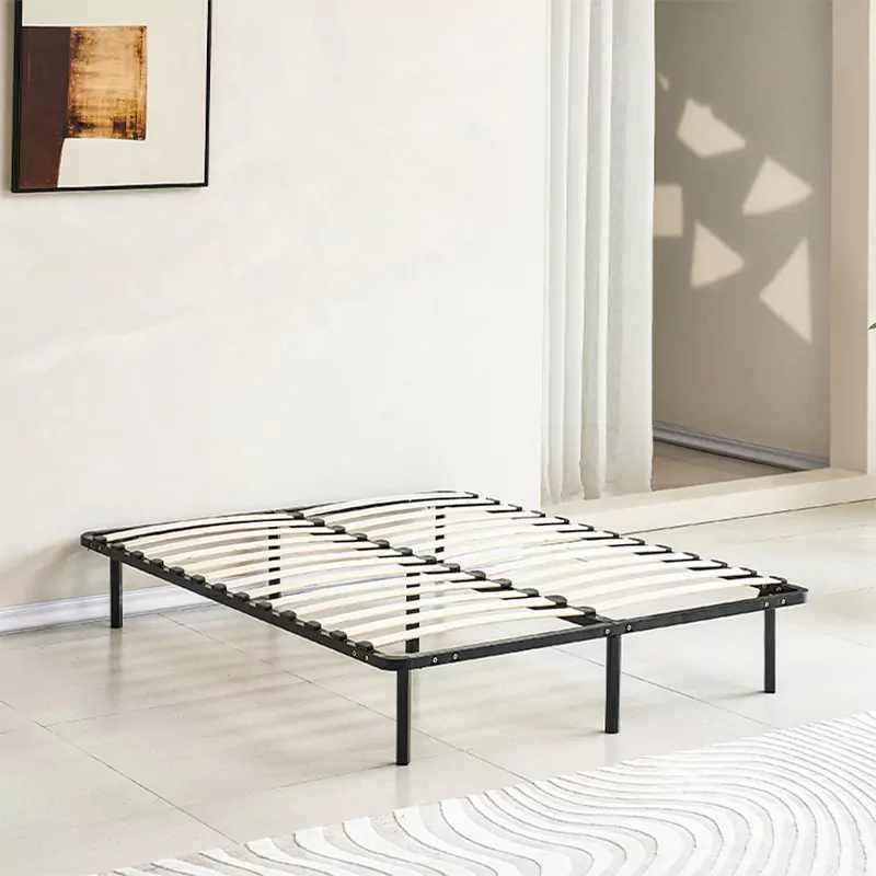 metal bed frame in bedroom
