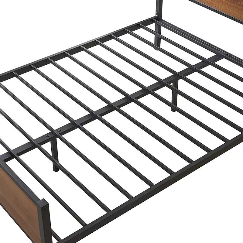 metal bed frame with wooden headboard and slats