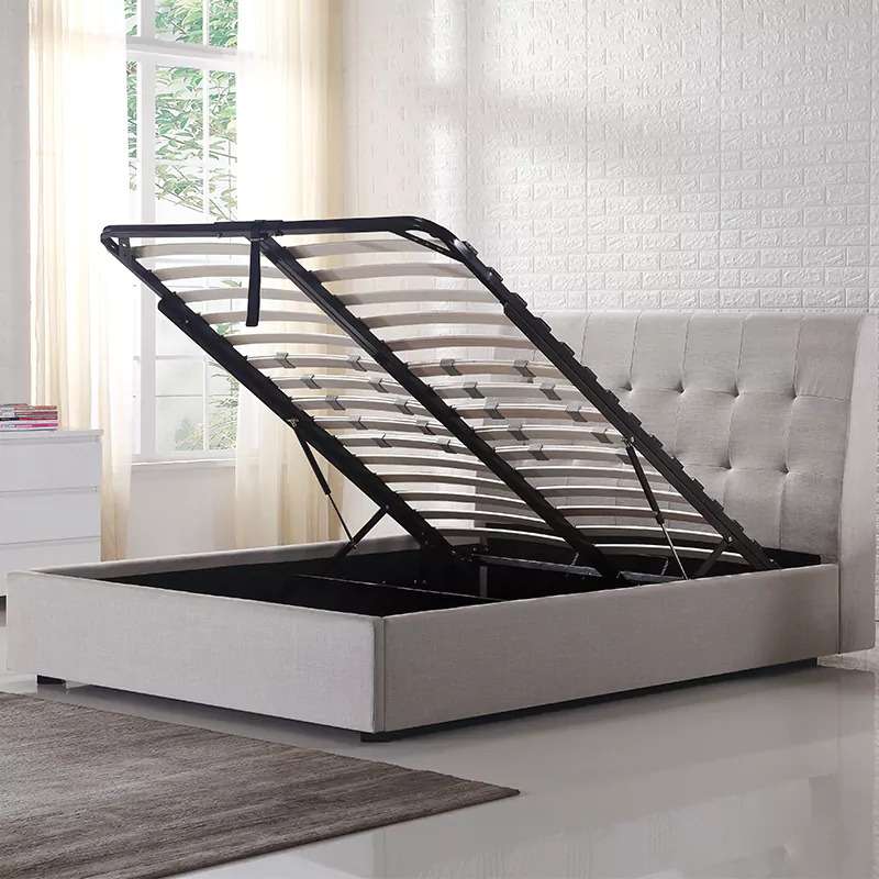 upholstered storage bed with lift-up slatted base